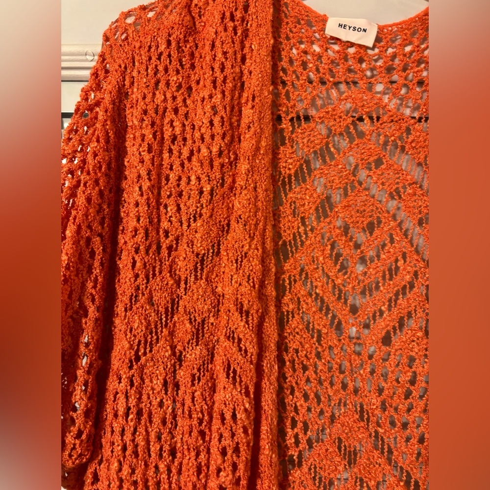 Heyson Vibrant Orange Open-Front Crochet Cardigan - Picture 6 of 9
